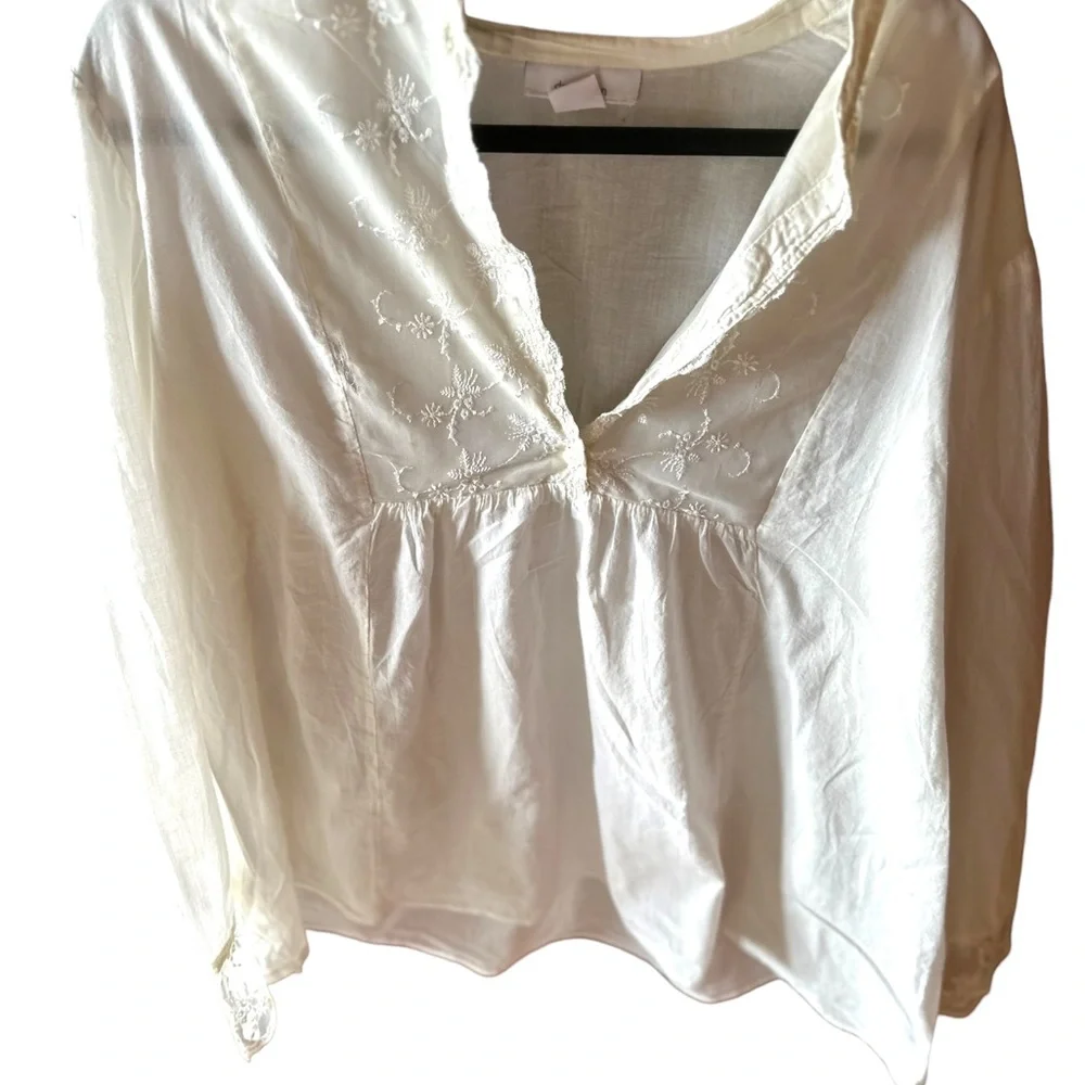 Dress Barn  cream xl  boho cotton‎ blouse with lace bodice. Victorian vibe. EUC - Picture 2 of 10